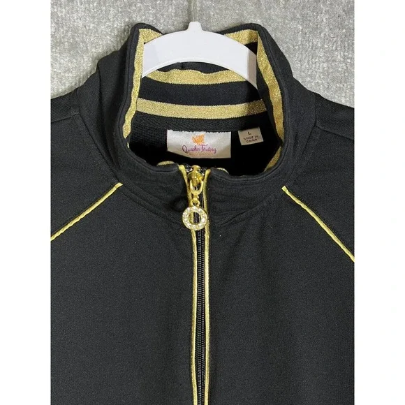 Quacker Factory Rhinestone Grommet Gold Trim Full Zip Jacket Women Large Pockets - Picture 13 of 15